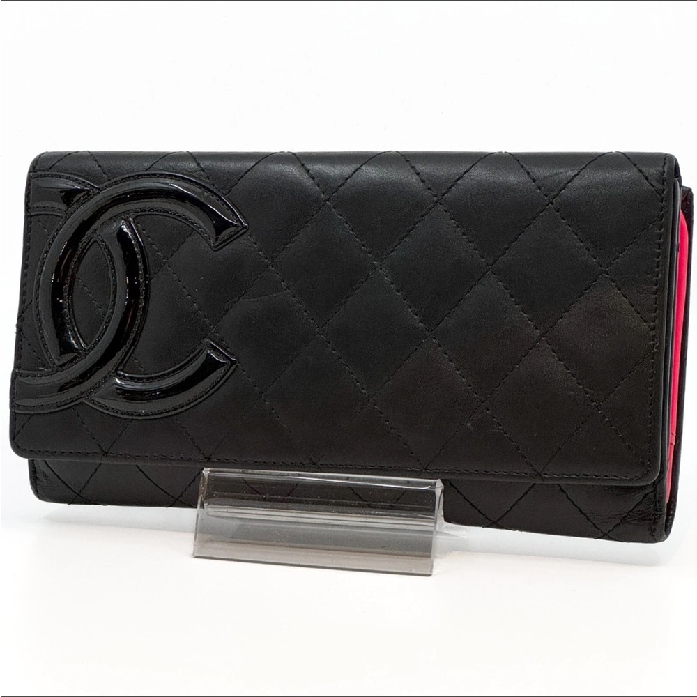 🖤 CHANEL Cambon Line Bifold Long Wallet Coco Matelasse Leather Black Authentic